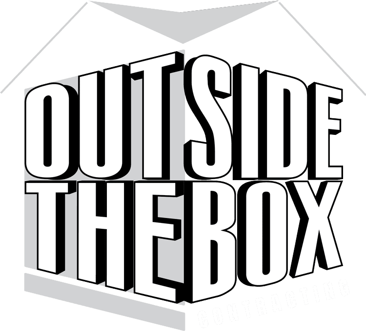 Contracting copy Logo with the text "Outside the Box Contracting" in bold, white letters on a 3D box design with a gray outline.